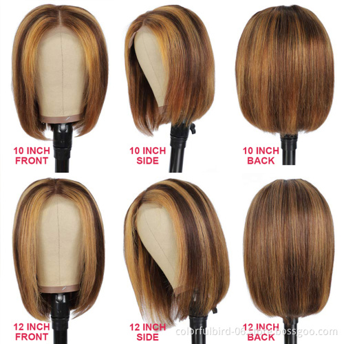 Highlight Bob Wig Perruques Court Cheveux Humains Straight Bob 4x1Wig Humain Hair Ombre 4 27 Highlight Wig Peruvian Bob Wig